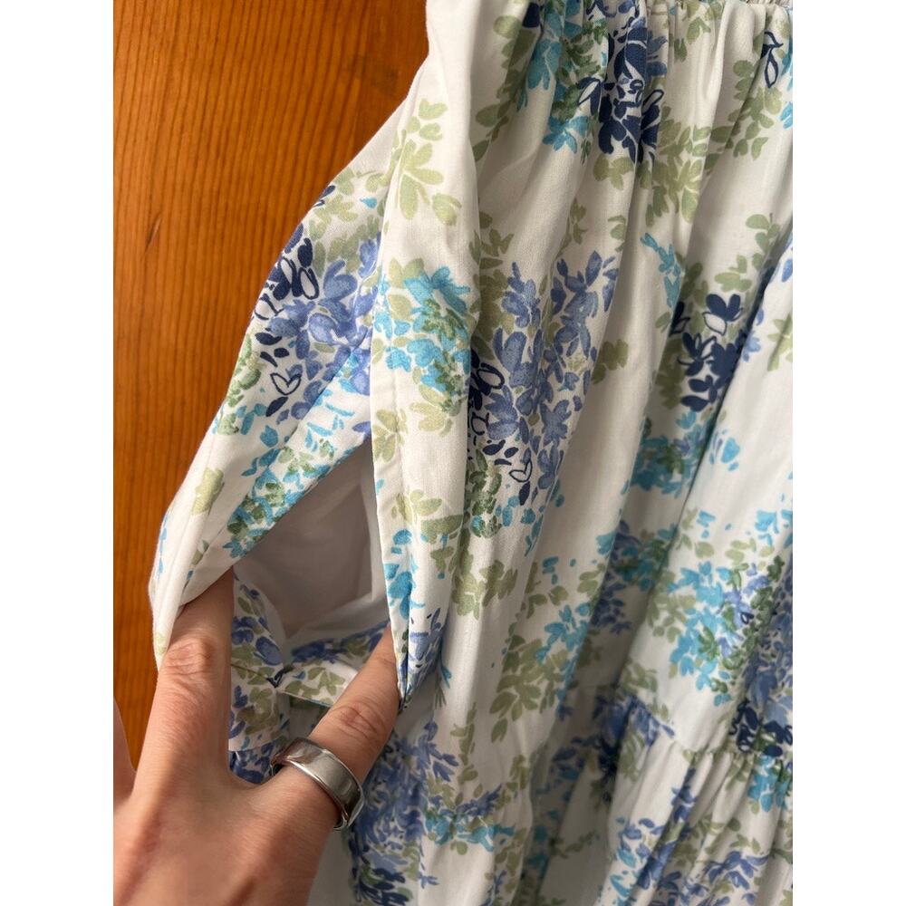 Abercrombie & Fitch Women's Blue Floral Smocked Puff Sleeve Midi Dress Size LT - Picture 5 of 11